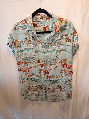 beachlunchlounge Light Blue Beach-Print Button-Down Shirt with Red Accents